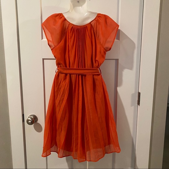 NEW YORK & COMPANY Orange Pleated Dress - Picture 3 of 8